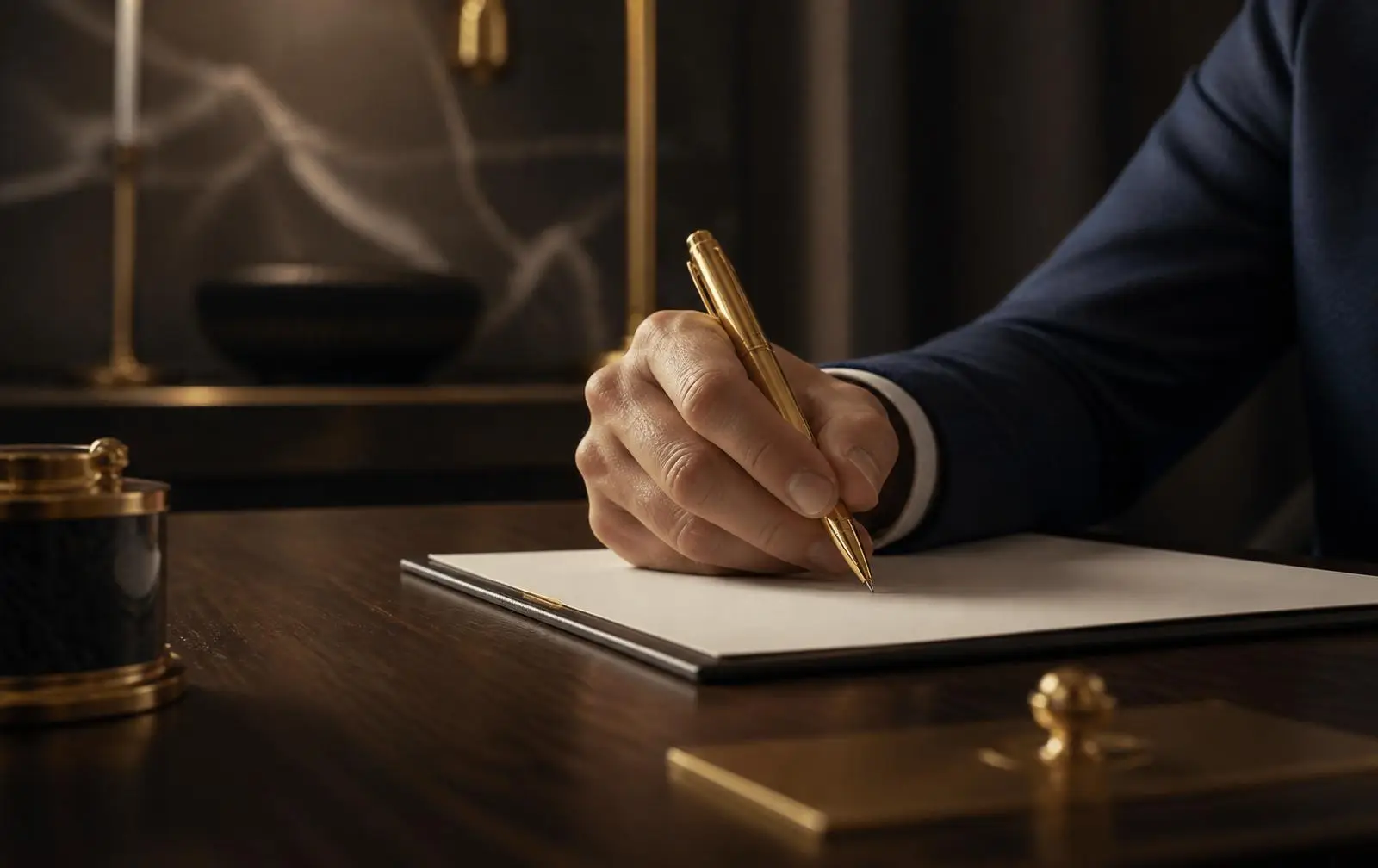 Executivo assinando documento de estruturação de capital